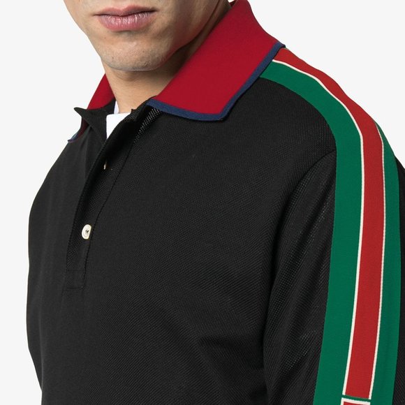 New with tags Gucci Web-stripe Detail Long Sleeve Polo in Black - Picture 5 of 9